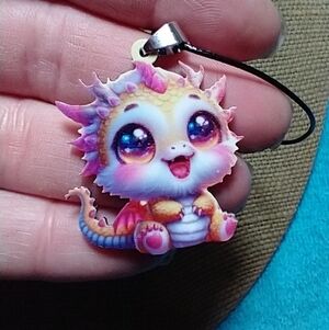 Cute Baby Dragon Necklace with Pink Purple and Yellow Accents